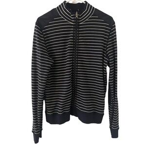 Hugo Boss Mens Zip Front Striped Sweater Blue White Small